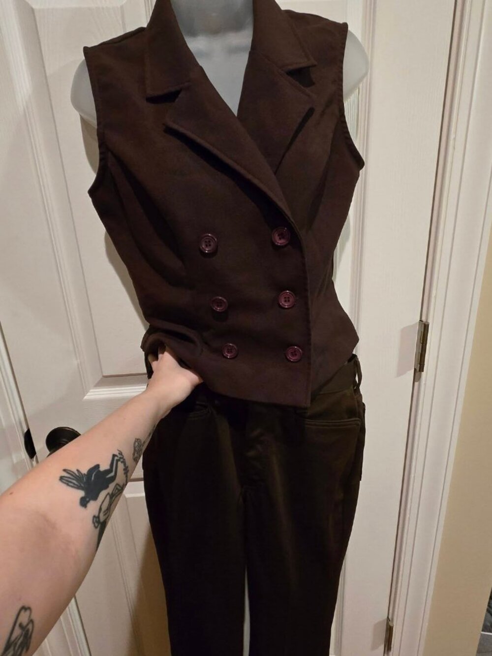 Vintage Y2K Chocolate Brown Double-Breasted Vest & Pants Set